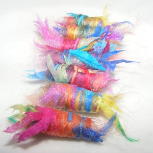 Set of 6 fabric beads. We never pose, we just play. Fiber Bead set, artisan jewelry beads, tube beads, barrel beads, textile art bead