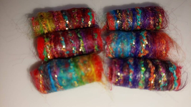 Set of 6 fabric beads. She says primary colors. Does this mean we are management Fiber Bead, textile tube barrel slide, dread decoration image 5