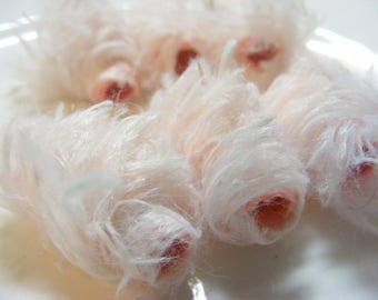 Set of 6 fabric beads. Fluffy pink bunny? Uh, no. Soft fabric beads in the spectacular Fiber Bead shop. dread lock decoration, macrame bead