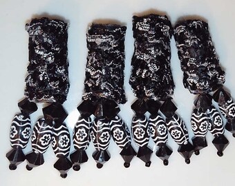 Set of 4. You must love black and white. You MUST! Textile beads,  lightweight dread beads, unique dreadlock sleeve