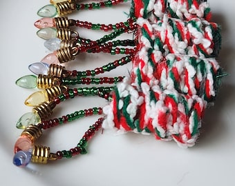 Set of 4 beaded fabric beads. Wait! What holiday?   Dread bead, soft jewelry supply Christmas beads