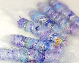 Set of 6 fabric beads. We hope to be owned and loved by an artist. Can you help us find one? Fiber Beads, textile tube, dread sleeve, barrel