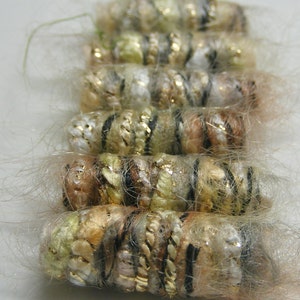 Fiber Beads, Set of 6, Textile Beads, Artisan Scarf Slide, Fabric Dread Bead