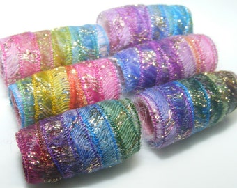 Sparkle Fabric Beads Set of 6, Dread Loc Braid Slide, Lightweight Soft Jewelry