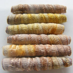 Set of 6 fabric beads. Turkey colored beads. You saw us first, here on Etsy. Fiber Bead, textile jewelry bead, artisan tube barrel slide image 1