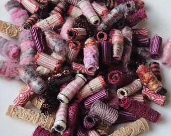 Fiber Bead Mini pinks and neutrals; a tame bunch with lots of textures and patterns.