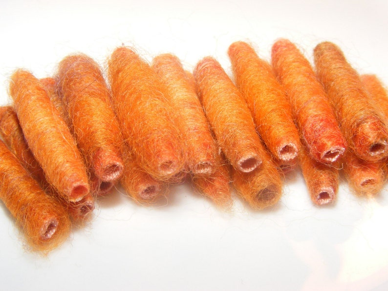 We said She went to cook some carrots and then she made us with orange roving Fiber Bead tube artisan bead make us soft and tender