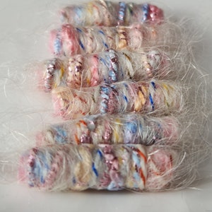 Set of 6 fabric beads. We had no idea pink and blue could be so delightful! Shamelessly feminine, us. textile Fiber Bead, loc sleeve slide