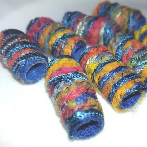 Set of 6 fabric beads.  Sure we see the other colors, but all we want to look at is the shiny royal blue. FiberBead, textile tube sleeve