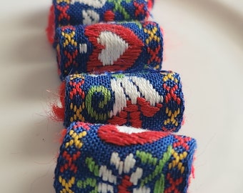 Set of 5 Fabric Beads.  Red, white and blue, patriotic floral. Aren't we mixing themes a bit? hair bead, summer slide, textile tube