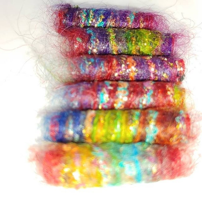 Set of 6 fabric beads. She says primary colors. Does this mean we are management Fiber Bead, textile tube barrel slide, dread decoration image 4