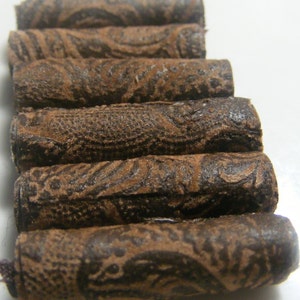 Paisley Faux Leather Fabric Beads, Tube Barrel Slide, Set of 6