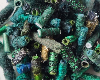 Mini Fiber Beads. Dark, muted or shiny green tiny tubes. Two hole sizes for soft jewelry, embellishment. What's your project?