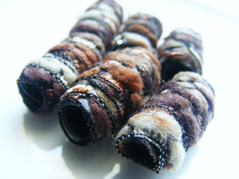 Set of 6 Fiber Beads. They say complete satisfaction doesn't exist. Looking at ourselves, we find it hard to believe. , artisan fabric tube Brown Tan