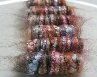 Set of 6 fabric beads. Please don't be confused. We don't need power to shine pink. Fiber Bead, Artisan Jewelry bead, dread  tube barrel