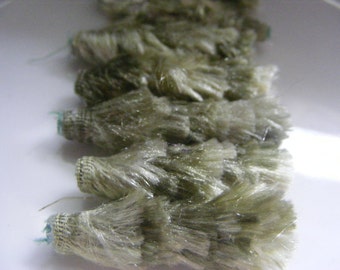 Set of 6 Fiber Beads.  Moss green is very appropriate if you're Autumn on the color-wheel-- like us.