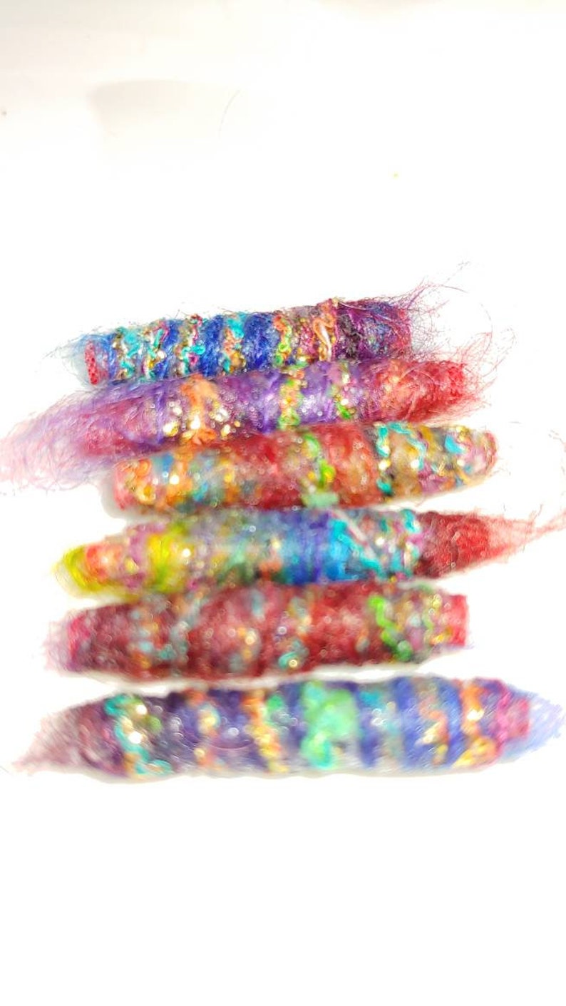 Set of 6 fabric beads. She says primary colors. Does this mean we are management Fiber Bead, textile tube barrel slide, dread decoration image 6