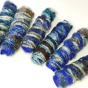 Set of 6 Fiber Beads. She says we have shadows. Yes, but isn't there makeup for that fabric dread bead, macrame tube, soft jewelry barrel blue brown teal