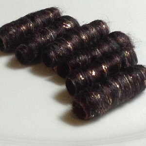 Set of 6 Wool Dread Beads – Chocolate Brown with Gold Detail Very Dark Chocolate
