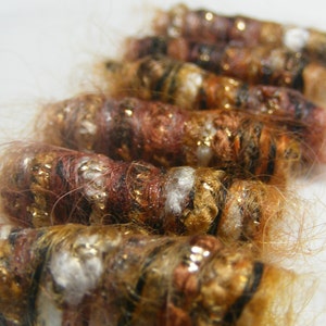 Set of 6 Copper Fiber Beads, Tube, Barrel, Chunky