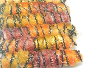 Set of 6 Fiber Tiger Stripe Beads, Tube Barrel Dread Bead