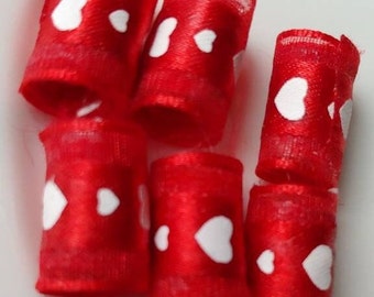 Set of 6 Fabric Beads. Oh my sweet, sweet hearts for Valentines Day dreads. What could be better?