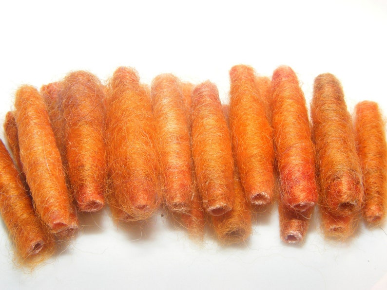 We said She went to cook some carrots and then she made us with orange roving Fiber Bead tube artisan bead make us soft and tender