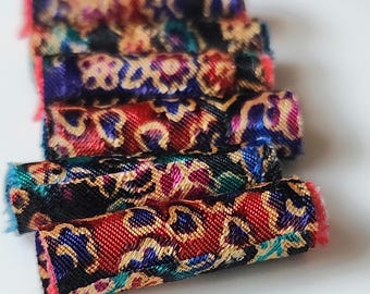Silk Fabric Beads, Colorful Textile Jewelry, Dread Loc Slide, Set of 6