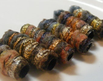 Set of 6 Fiber Dreads Beads, Soft Jewelry Macrame