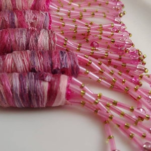 Set of 4 Fiber and fabric beaded dread tube Pink
