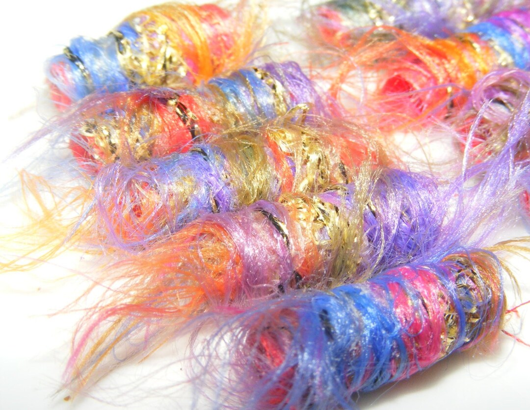 Artisan Fiber Beads, Metallic Thread Embellishments, Set of 6 - Etsy