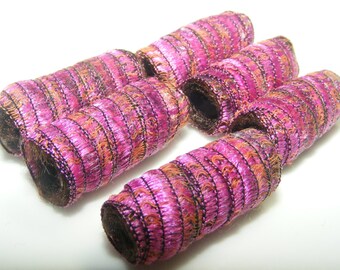 Set of 6 fabric beads. If beads could be delicious, we'd definitely be the dessert. Fabric Dread slide tube barrel, artisan jewelry bead.