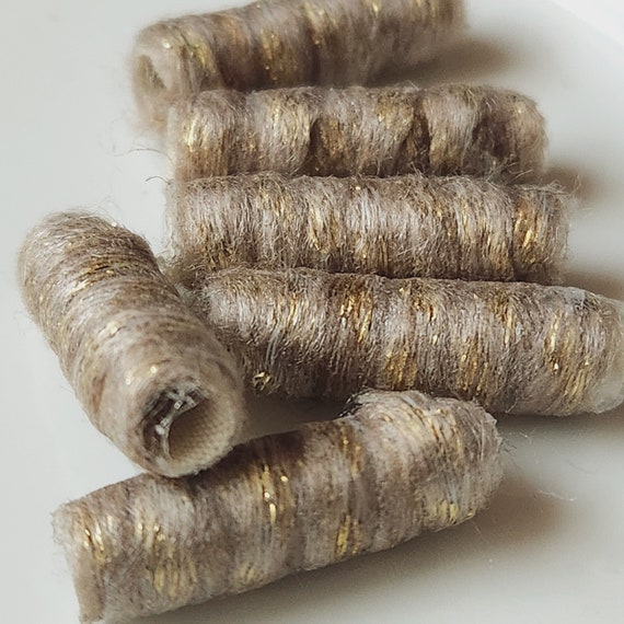 Set of 6 Wool Dread Beads – Chocolate Brown with Gold Detail