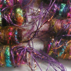 Set of 6 beads. We have some slightly big news. Our sparkle parts talk too. Fiber Bead set, textile art bead, dread tube, artisan barrel image 4