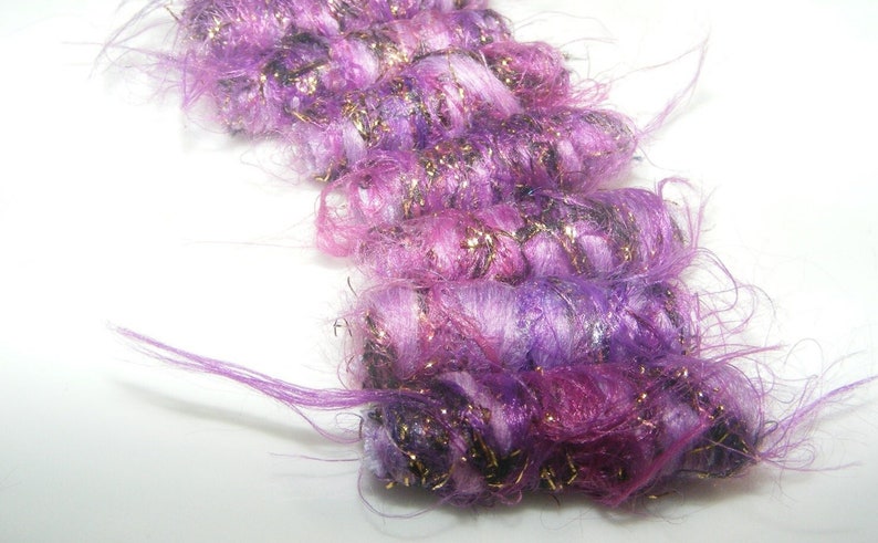 Set of 6 fabric beads. It's rather wonderful, being fiber beads. Our grape color wisps and gold sparkle Added bonus. hair bead tube slide Grape gold