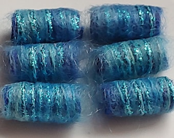 Set of 6 beads. We sparkle and we're colorful. Yes, of course you need us. Fiber Beads, dread beads, textile art tube