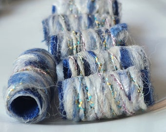 Set of 6 Fiber Beads. Really. We never tire of seeing that blue, bluer, bluest sky.  Roll it up and take it home with you! Fabric bead art.