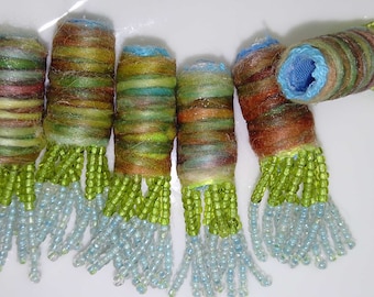 Set of 4 beaded fabric beads. By the sea, by the sea, by the deep blue sea. Textile beads,  lightweight dread beads, unique dread loc sleeve