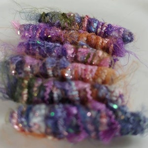 Set of 6 fabric beads. One could say we are like a three-skein circus!  Textile art bead, Artisan jewelry bead, Fiber Bead, Dread hair tube
