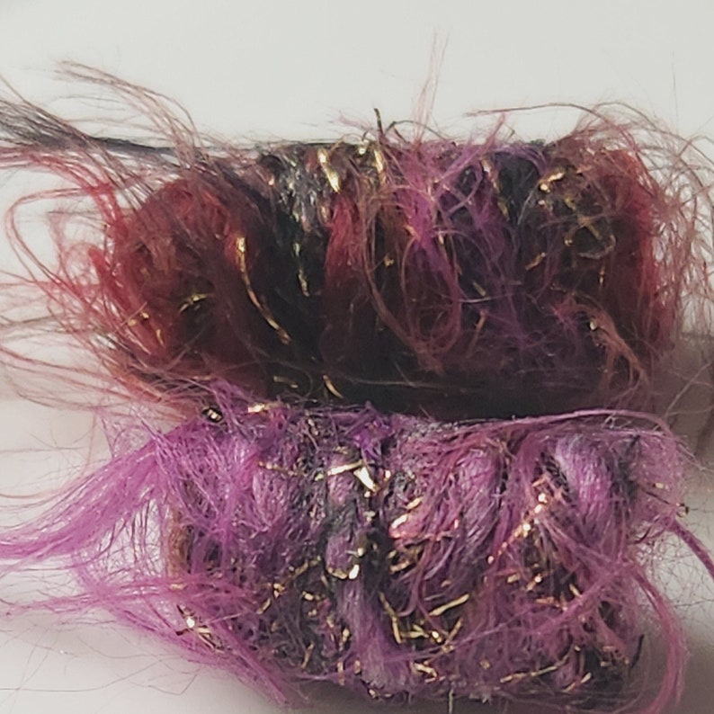 Set of 6 fabric beads. It's rather wonderful, being fiber beads. Our grape color wisps and gold sparkle Added bonus. hair bead tube slide image 1
