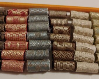 Gold Accent Fabric Beads: Handmade Tube Barrel Embellishments