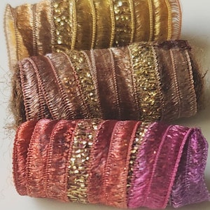 Fabric Hair Beads, Brown Metallic Dread Tube Barrels, Set of 6
