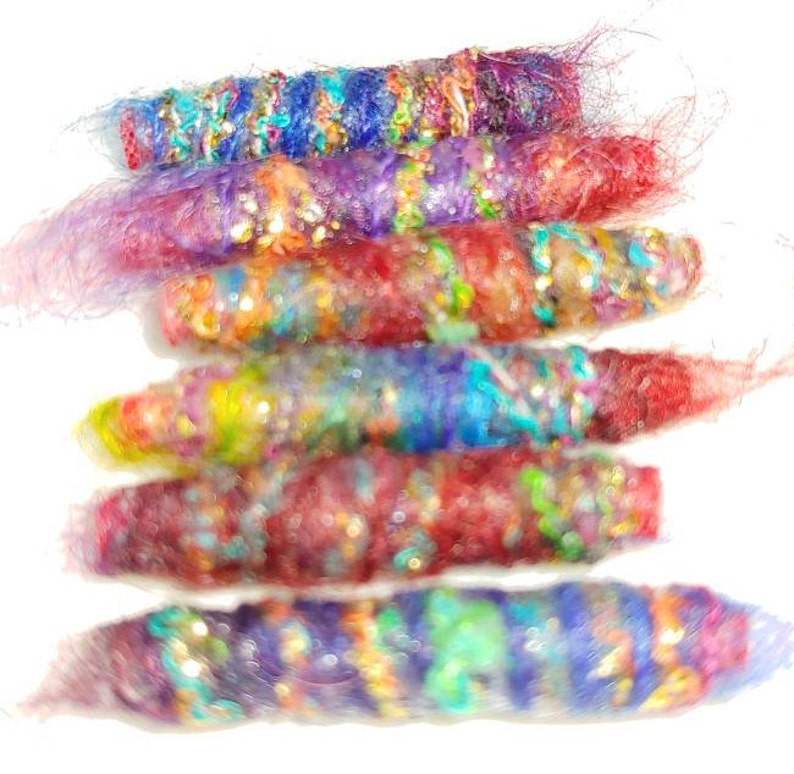 Set of 6 fabric beads. She says primary colors. Does this mean we are management Fiber Bead, textile tube barrel slide, dread decoration image 3