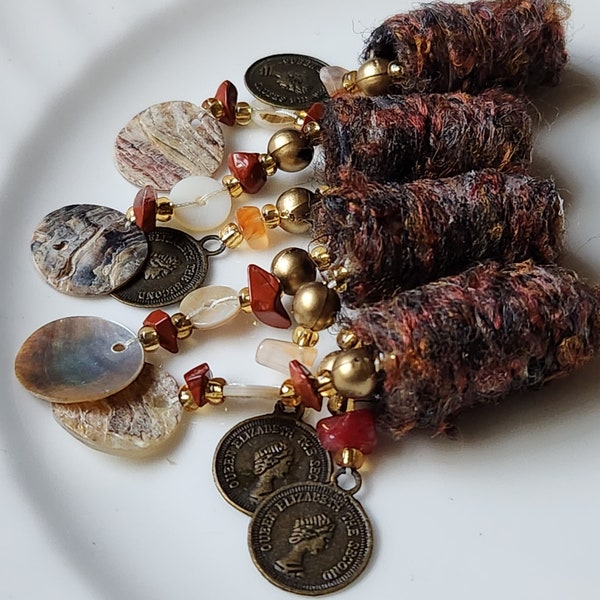 Set of 4 Textile beads. We told her we have anxiety about money. Then this happened.  lightweight dread beads, unique dread loc sleeve