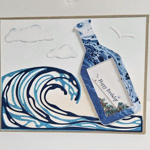 Handmade Message in a Bottle Birthday Shaker Card: Ocean Waves & Glitter