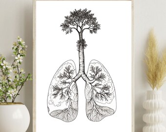 Lungs print anatomy body nature tree growing from the lungs for wall decoration medicine anatomy art