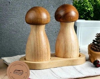 Wooden Mushroom Salt and Pepper Grinder | Rustic Salt and Pepper Pots |  Rustic Kitchen Decor | Farmhouse Kitchen Decor | Couples Gift