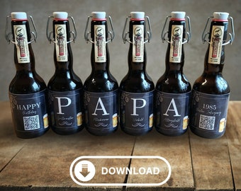 Beer gift labels six-pack | PAPA Happy Birthday funny saying | Unique birthday gift | Sustainable gift packaging
