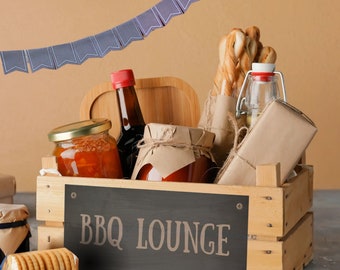 BBQ Lounge pennant chain & beer garden sign | Gift for men | DIY gift box | Birthday, Father's Day, Men's Day | Pdf download