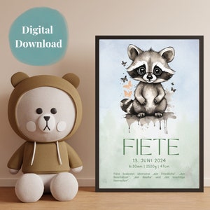 Anuncio de nacimiento A4 A3 A0 habitación infantil | Regalo personalizado | Póster infantil Animales bebés | bautismo | Último minuto | Imprime y regala
